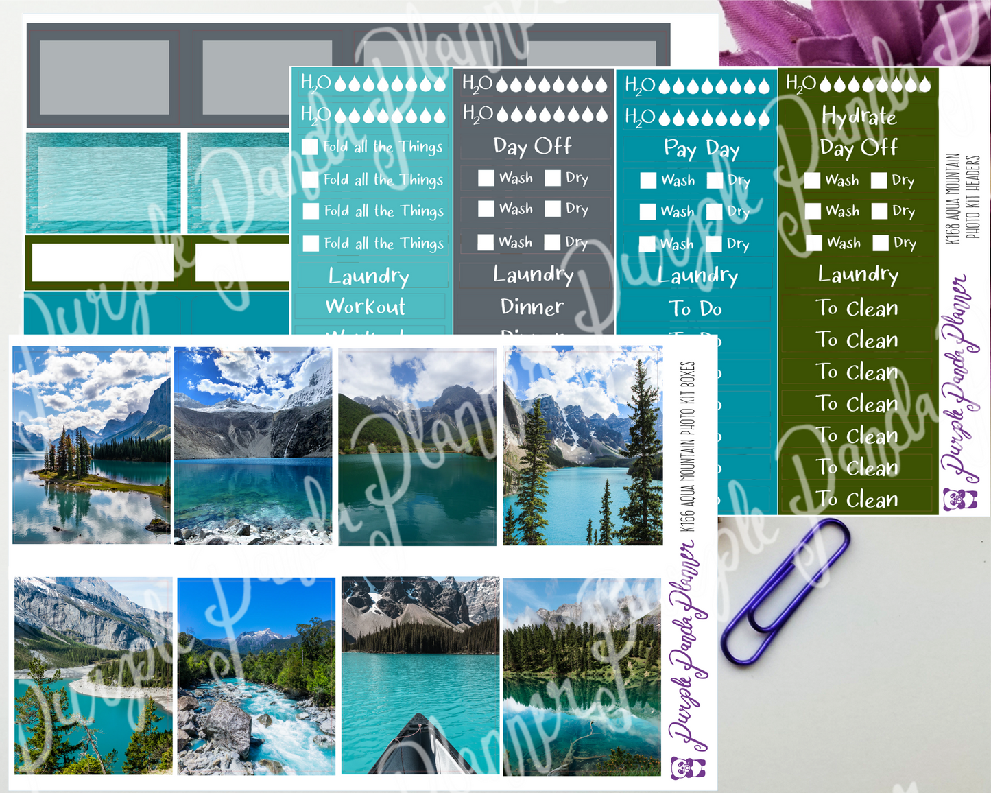 Standard Vertical - Aqua Mountain Weekly Photo Kit for Planner or Bullet Journal, Functional Stickers (K168)