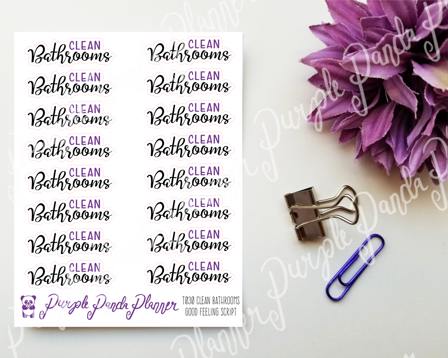 Clean Bathrooms : Good Feeling Script Stickers for Planner or Bullet Journal T030