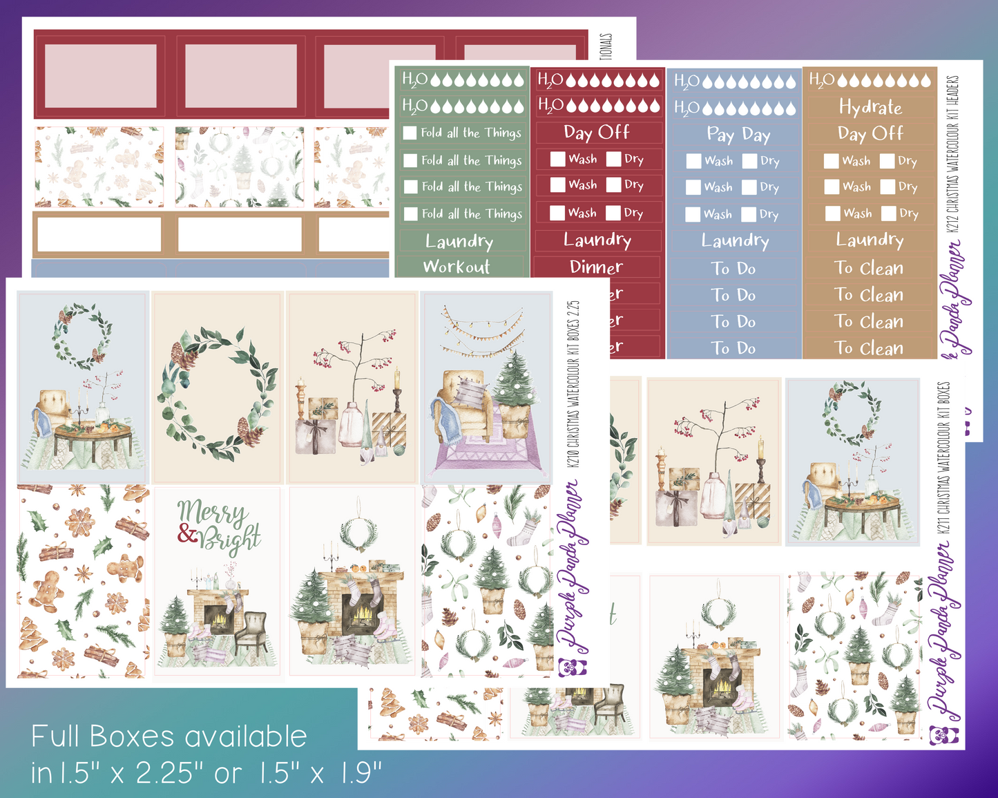 Vertical Weekly Kit | Christmas Watercolour | Stickers for Planner, or Bullet Journal (K12)