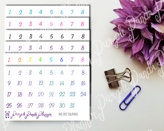 Date Dot Number Stickers for Planner or BUJO Monthly Setup