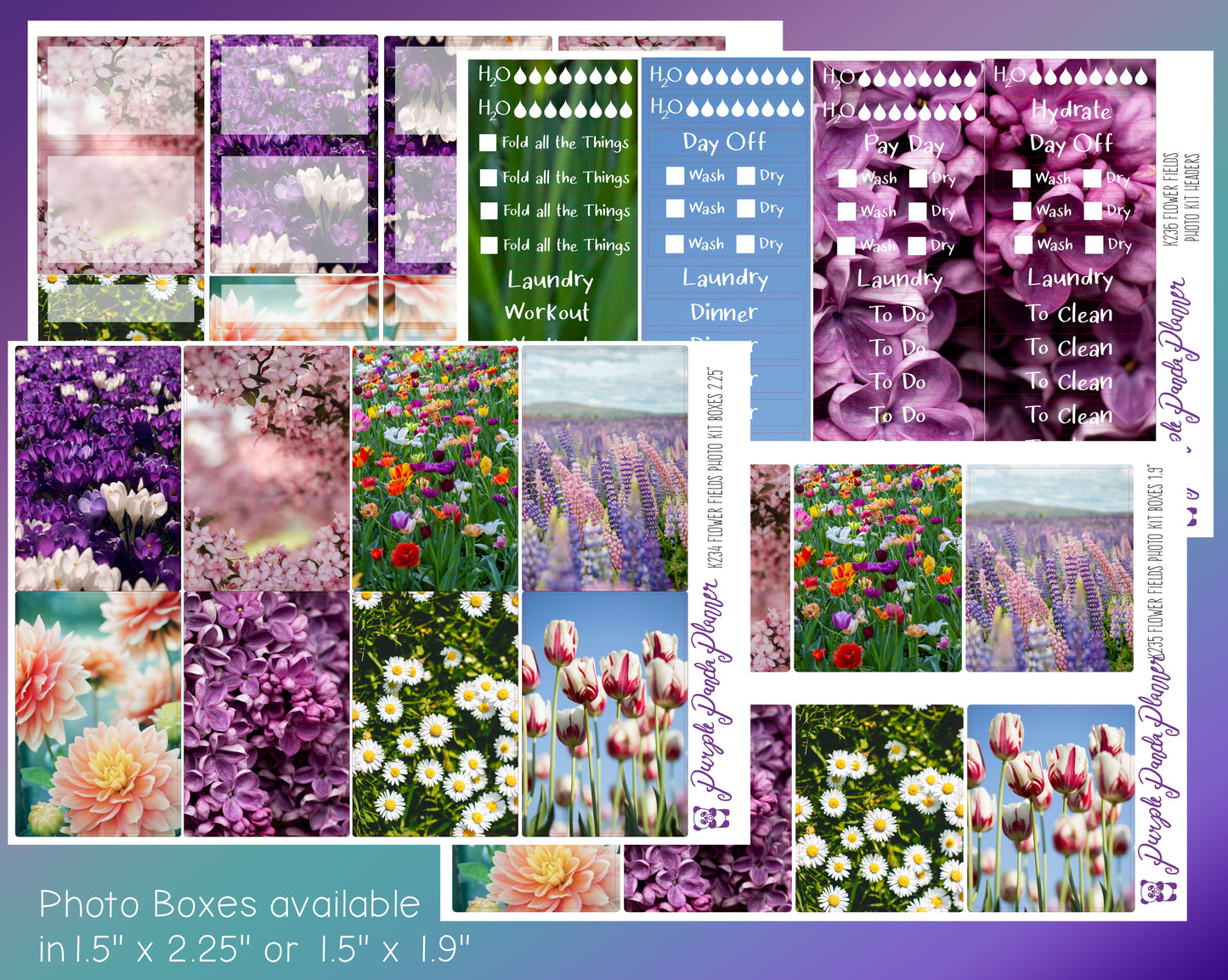 Vertical Weekly Photo Kit | Flower Fields | Stickers for Planner, or Bullet Journal (K234-237)