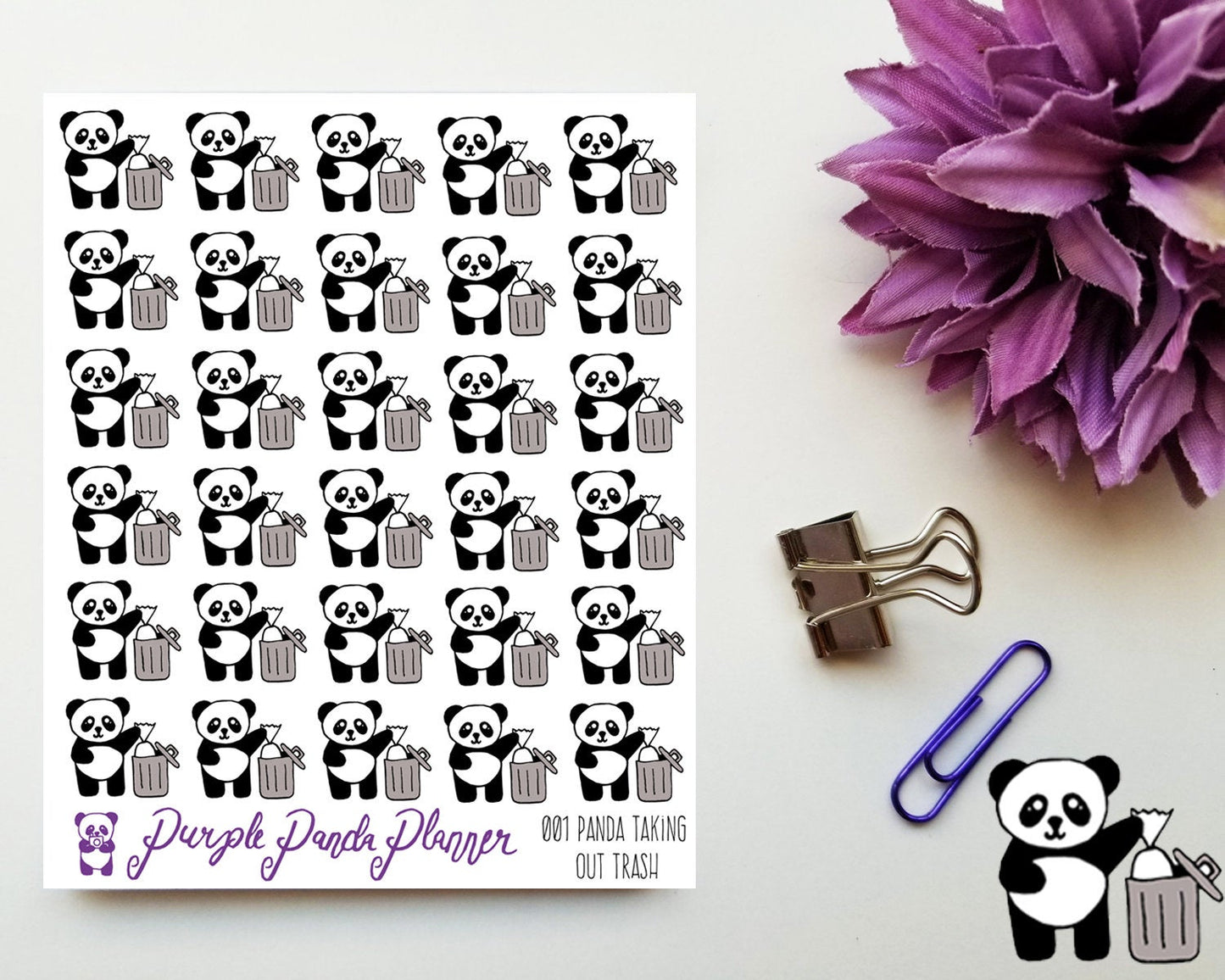 Panda Taking Out Trash 001 Planner or Bullet Journal Sticker for Functional Planning