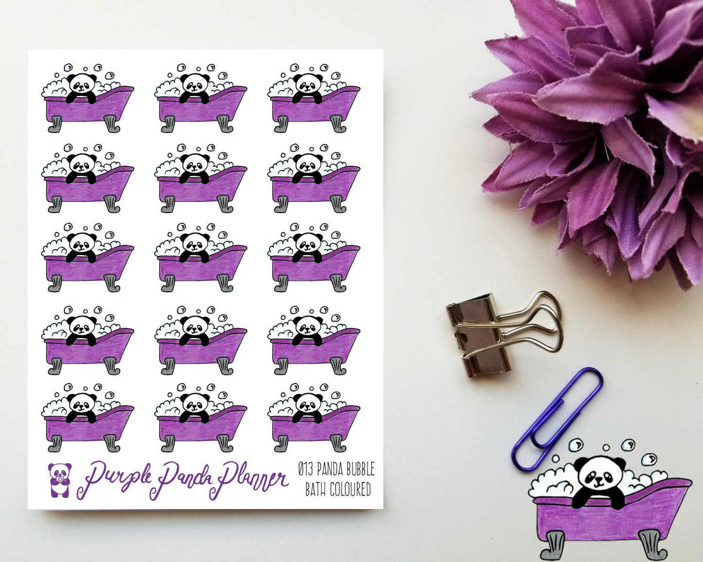 Panda Bubble Bath Coloured 013 Planner or Bullet Journal Sticker for Functional Planning