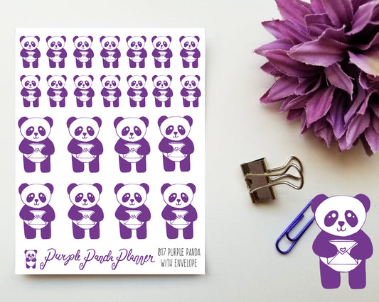 Purple Panda with Envelope, Happy Mail 017 Planner or Bullet Journal Sticker for Functional Planning