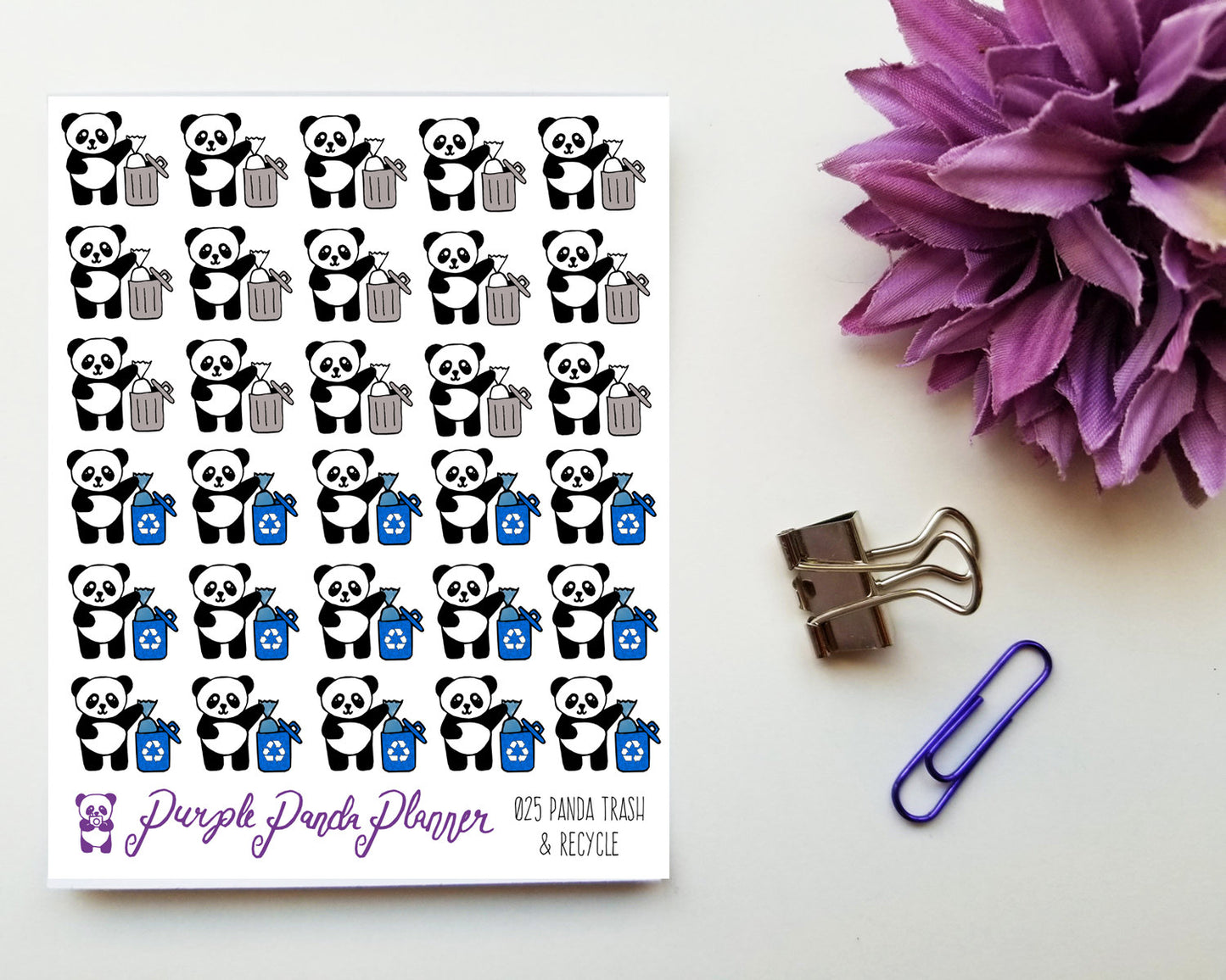 Panda Trash & Recycle Planner or Bullet Journal Sticker for Functional Planning (025)