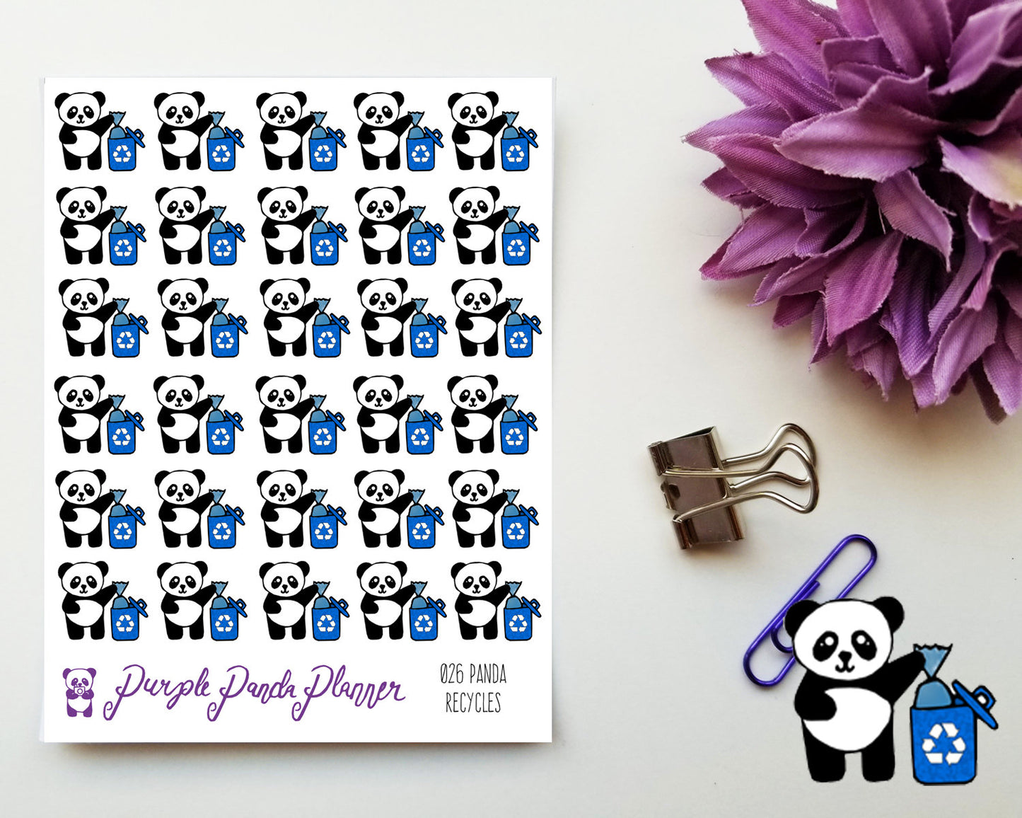 Panda Recycles, Planner or Bullet Journal Sticker for Functional Planning (026)