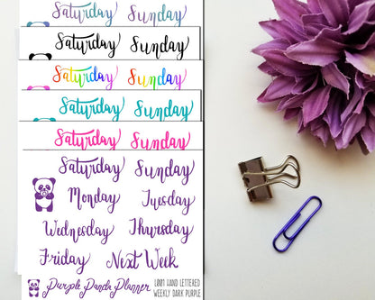 Hand Lettered Days of the Week, Weekly Header Stickers for Planner or BUJO