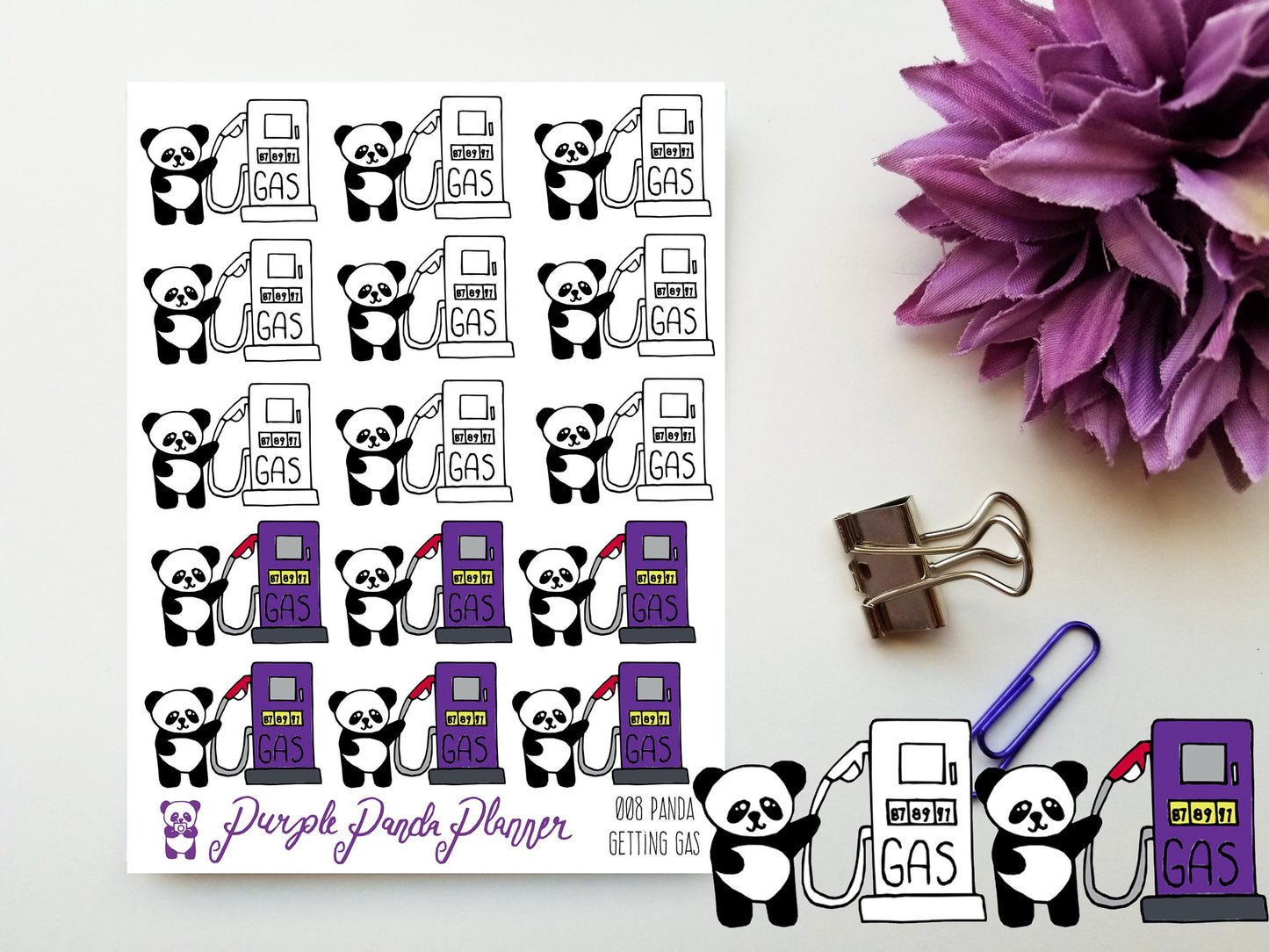 Panda Getting Gas 008 Planner or Bullet Journal Sticker for Functional Planning