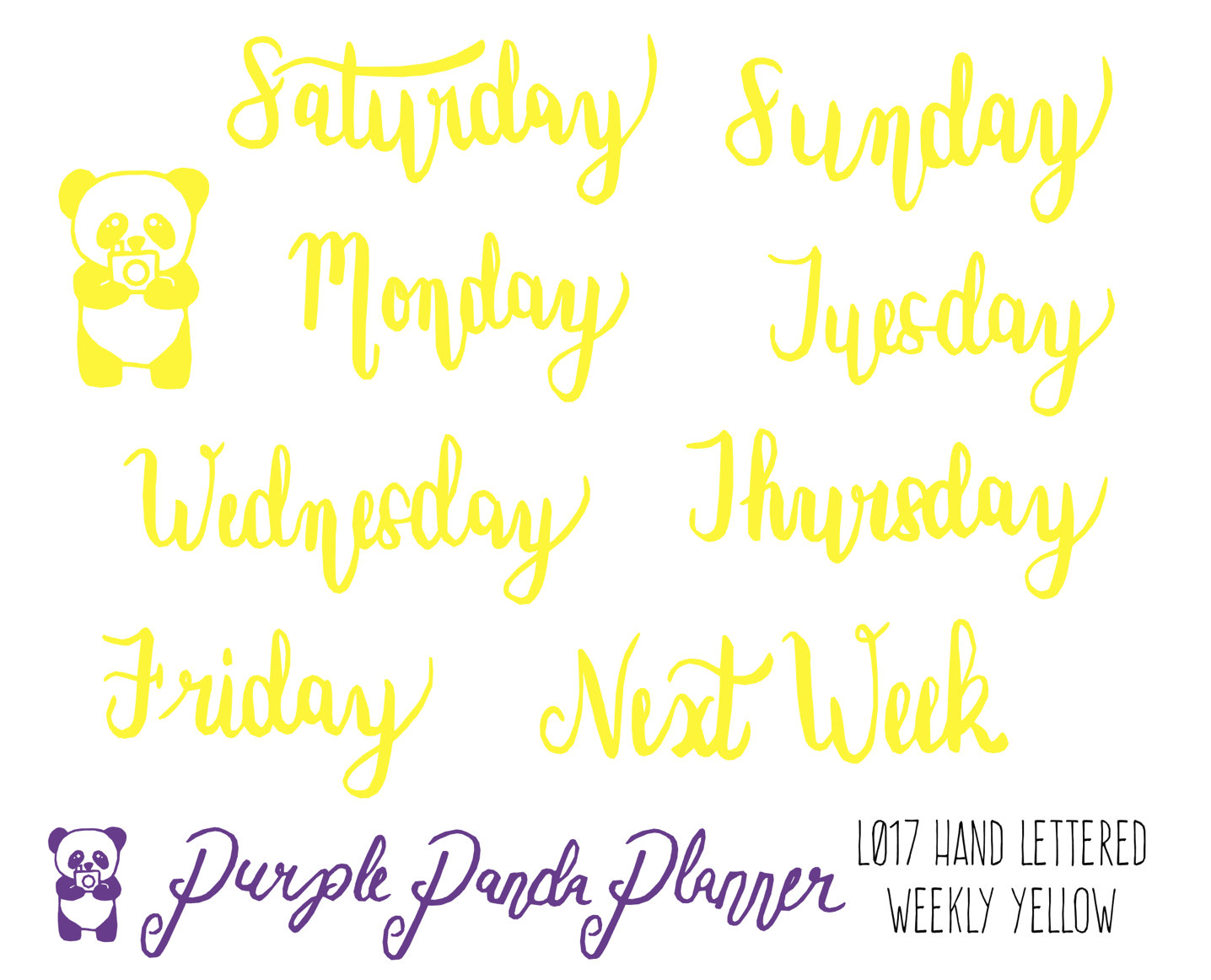 Hand Lettered Days of the Week, Weekly Header Stickers Colour Collection 2
