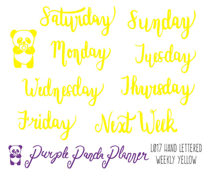 Hand Lettered Days of the Week, Weekly Header Stickers Colour Collection 2