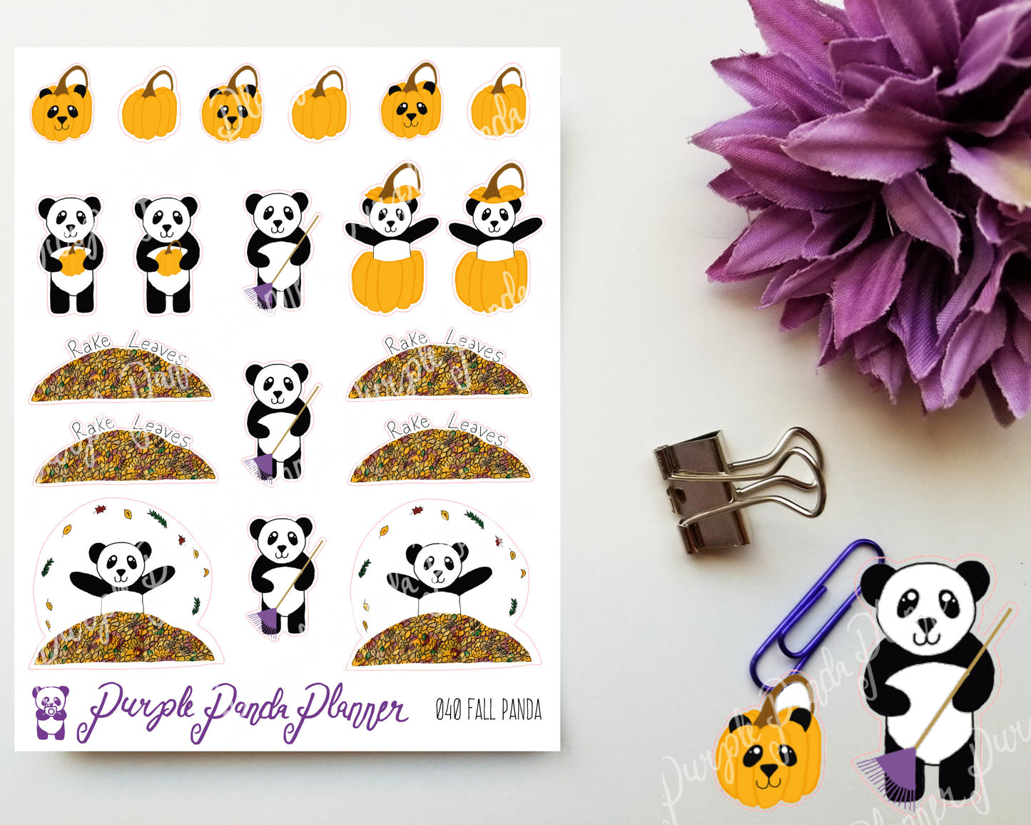 Fall Panda 040 Planner or Bullet Journal Stickers for Functional Planning