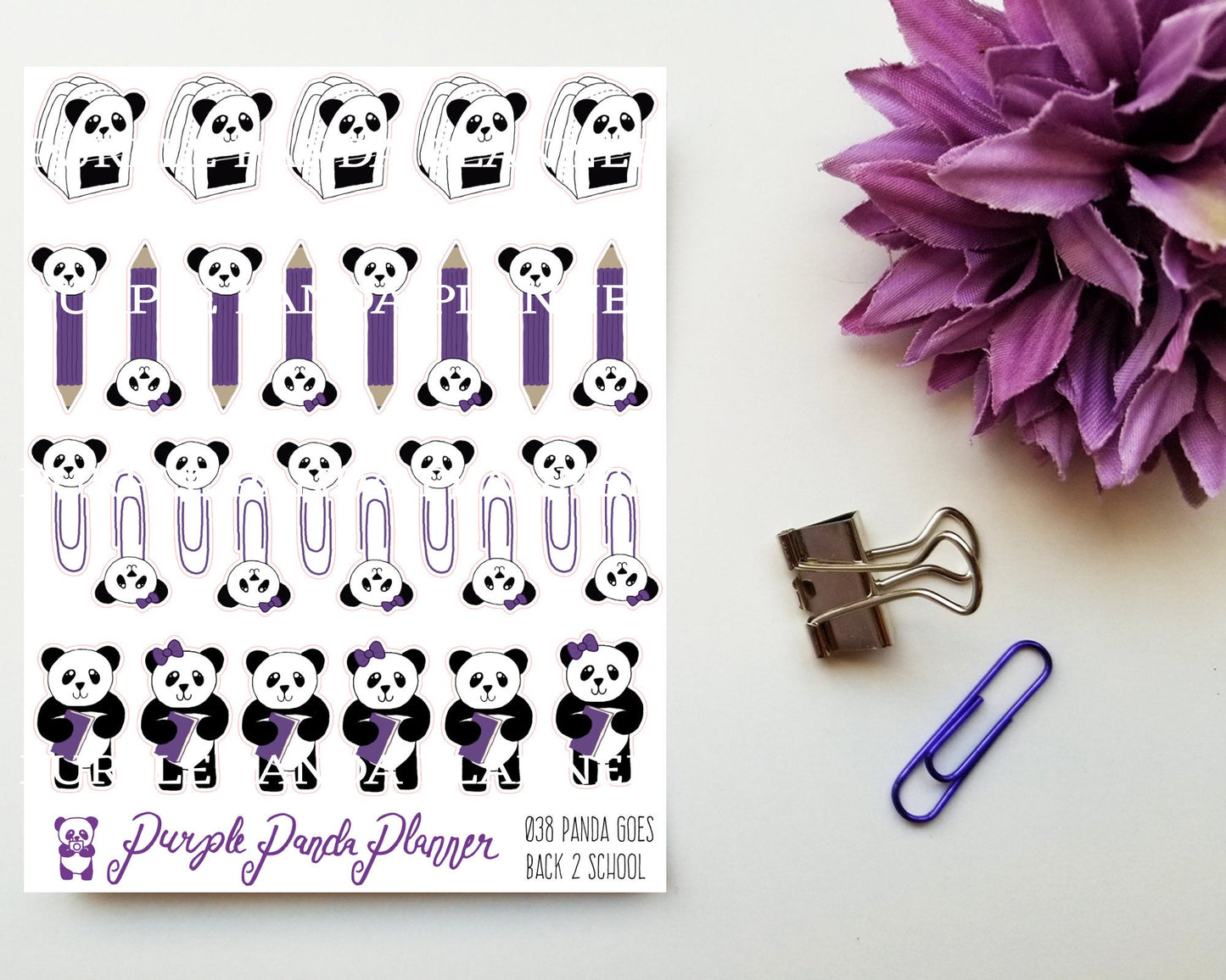 Panda Goes Back 2 School 038 Planner or Bullet Journal Stickers for Functional Planning