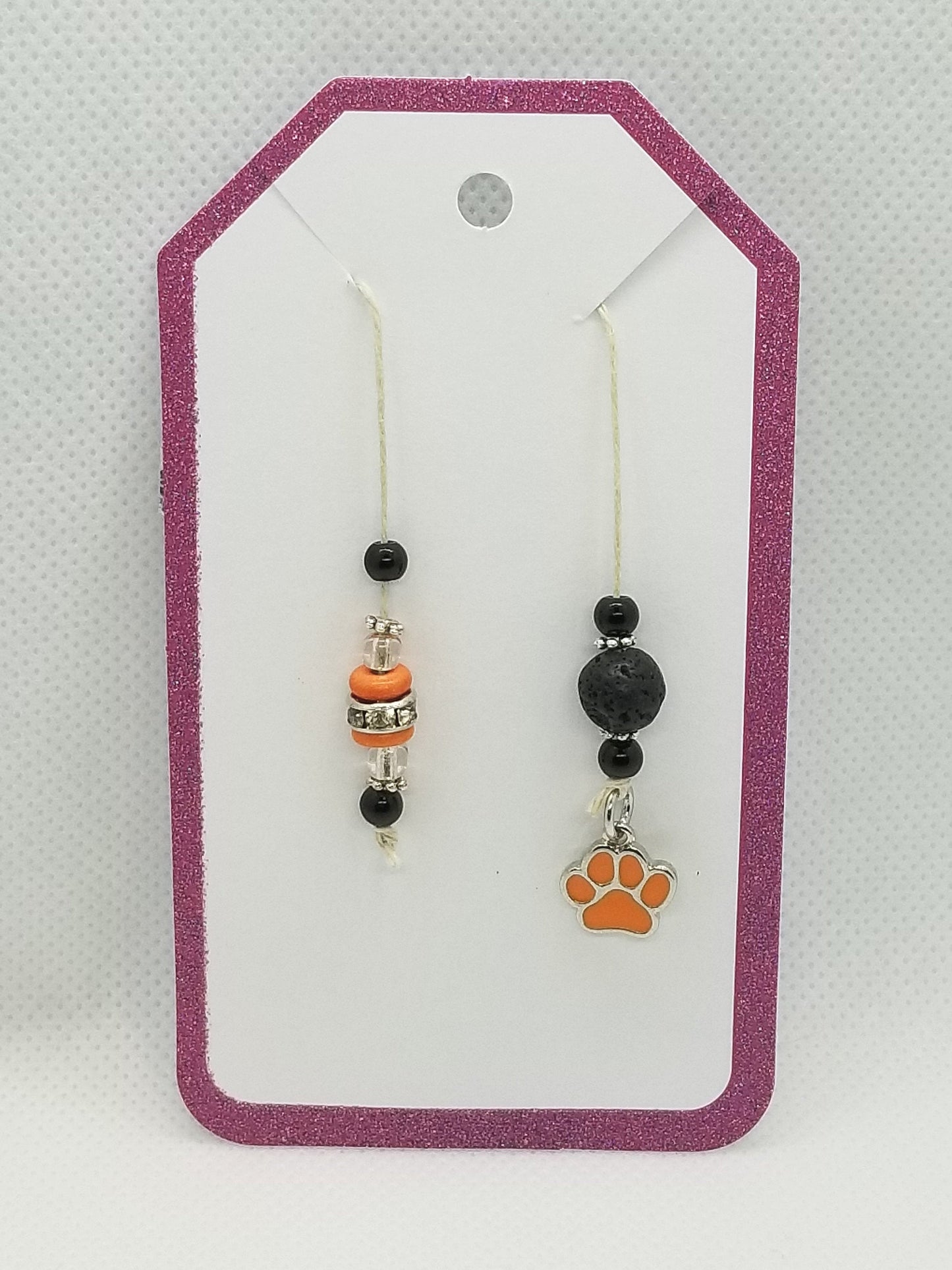 Bookmark for Planner, Bullet Journal, or Traveler Notebook - Black and Orange with Paw Charm and Lava Stone