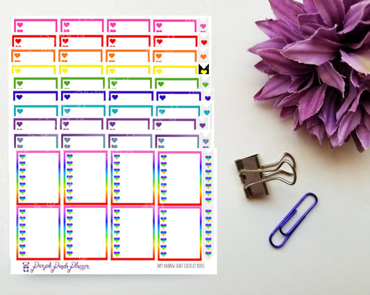 Heart Checklist Boxes - 10 Colours Available | Functional Stickers for Planner or Bullet Journal