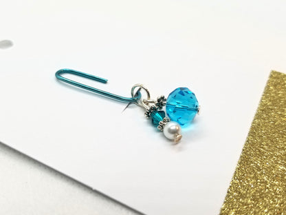 Birthstone Collection : December - Blue Zircon & Blue Topaz with Glass Pearl , Beaded Planner Charm Bookmark