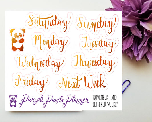 Birthstone Collection : November - ADD ON Hand Lettered Weekly Headers