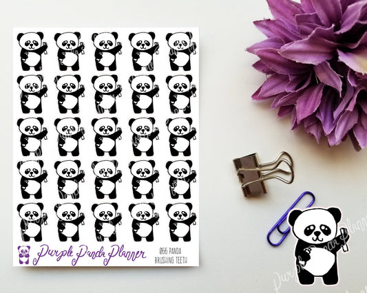 Panda Brushing Teeth 066 Planner or Bullet Journal Sticker for Functional Planning