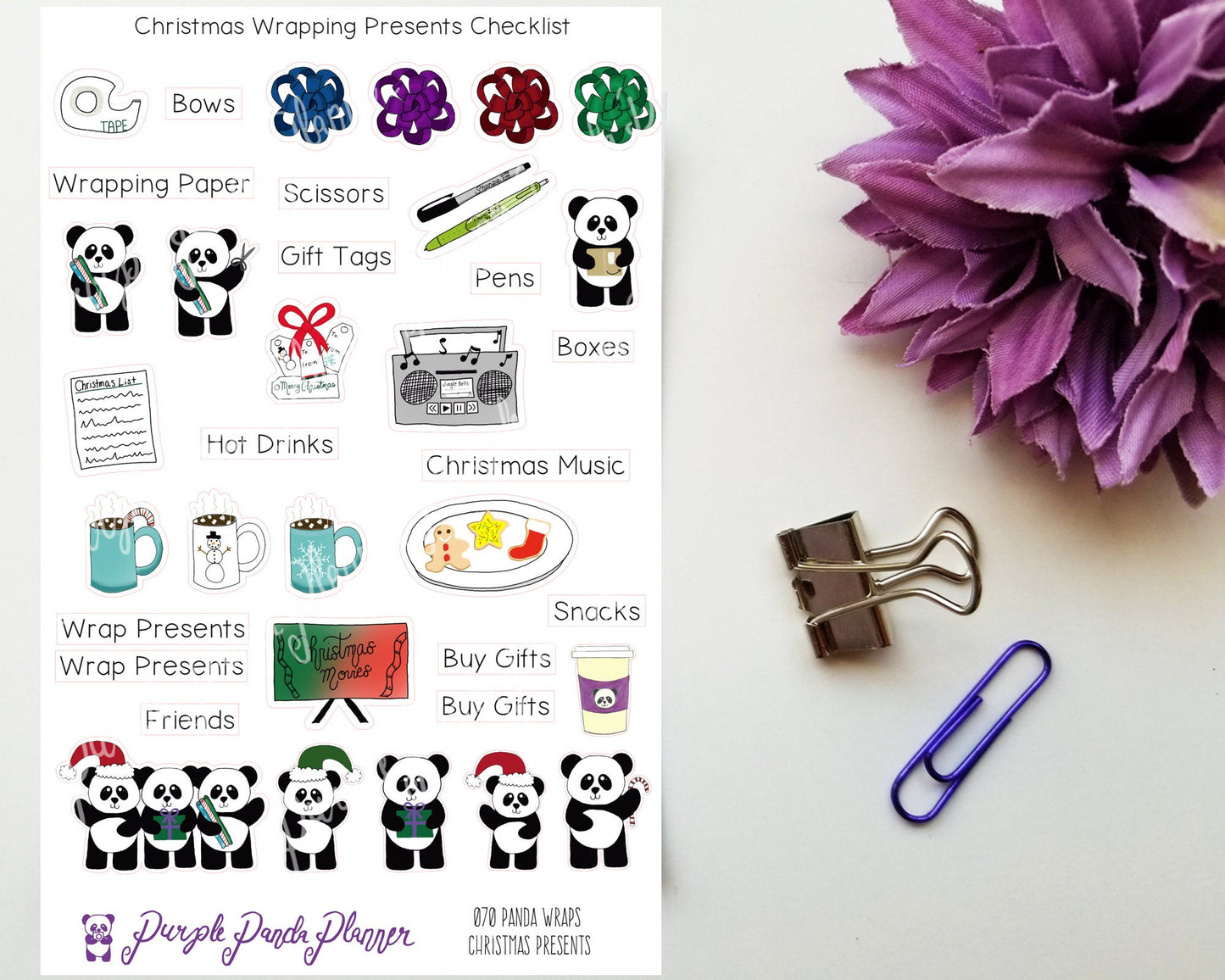 Panda Wraps Christmas Presents Checklist 070 Stickers for Planner or Bullet Journal