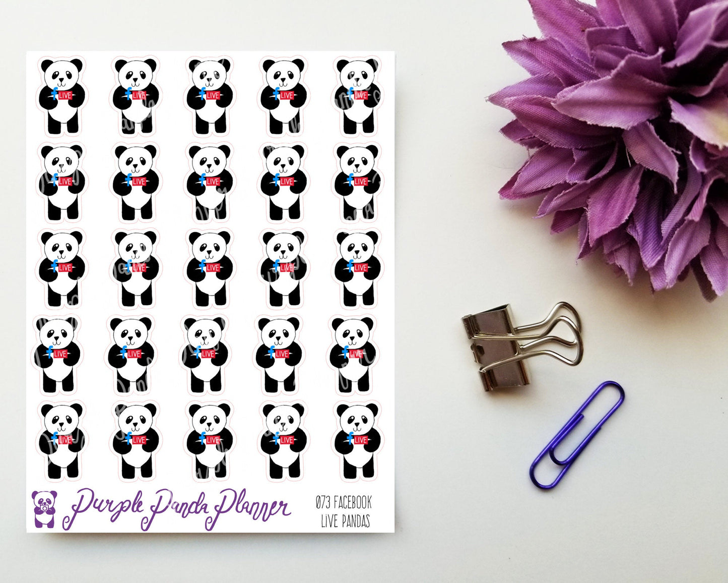 Facebook Live Pandas 073, Stickers for Planner or Bullet Journal