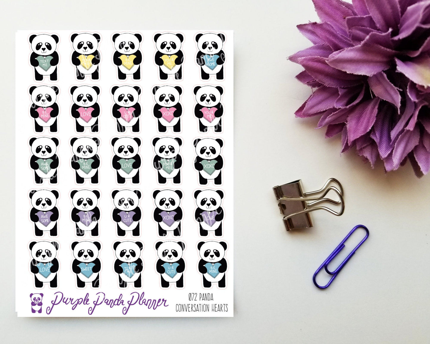 Panda Conversation Hearts 072, Stickers for Planner or Bullet Journal