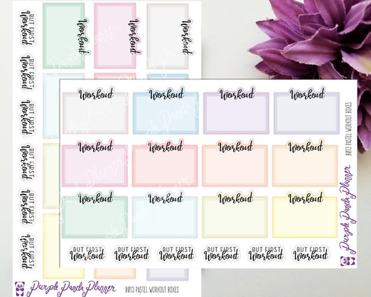 Pastel Workout  Boxes B013 , Stickers for Planners or Bullet Journal, But First Workout