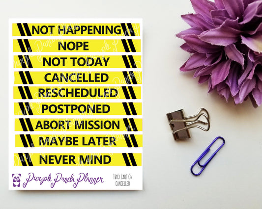 Caution Tape Cancelled Yellow Label Script Sticker T013 for Planner or Bullet Journal