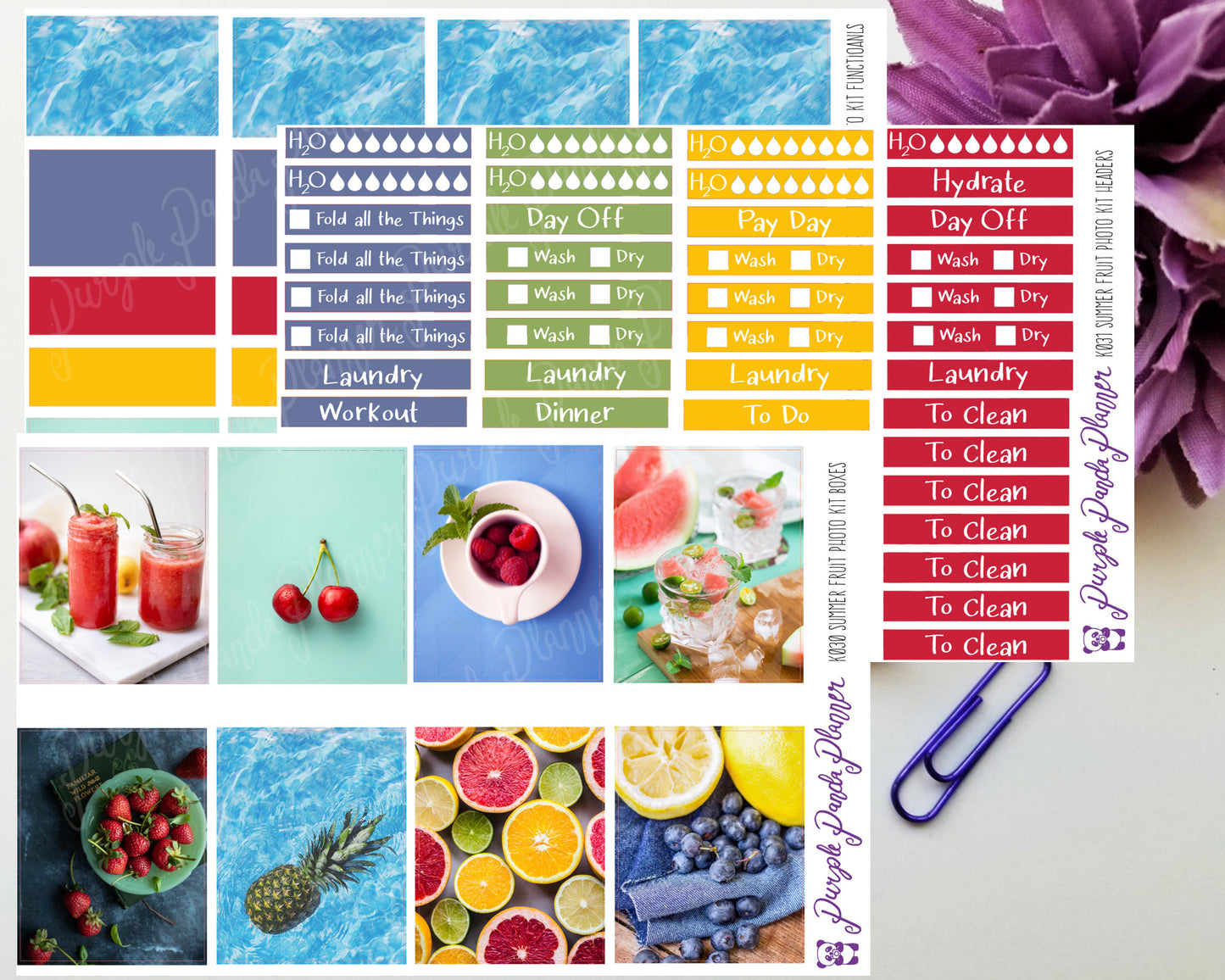 Summer Fruit Weekly Photo Kit for Planner or Bullet Journal, Functional Stickers