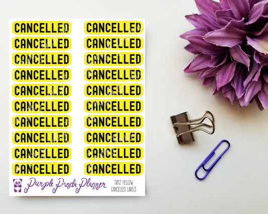 Cancelled Yellow Label Script Sticker for Planner or Bullet Journal |T012|