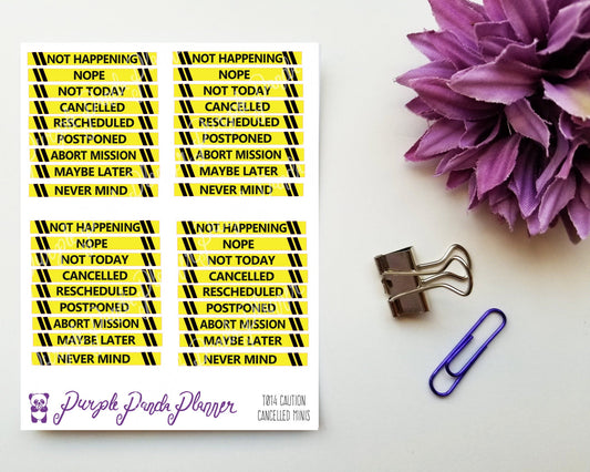 Caution Tape Cancelled Yellow Label Minis Script Sticker T014 for Planner or Bullet Journal