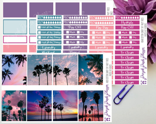 Standard Vertical Weekly Photo Kit | Cotton Candy Sky Palm Trees | Stickers for Planner, or Bullet Journal (K039)