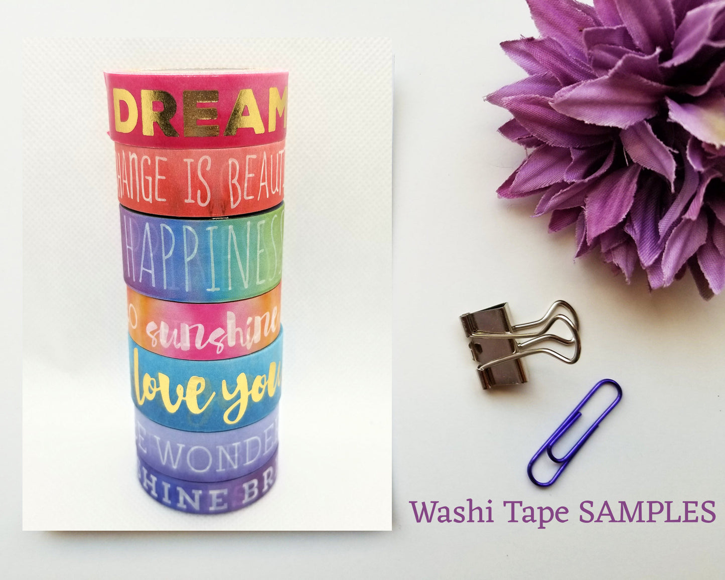 Watercolour Quotes Washi Tape SAMPLES with Foil Options