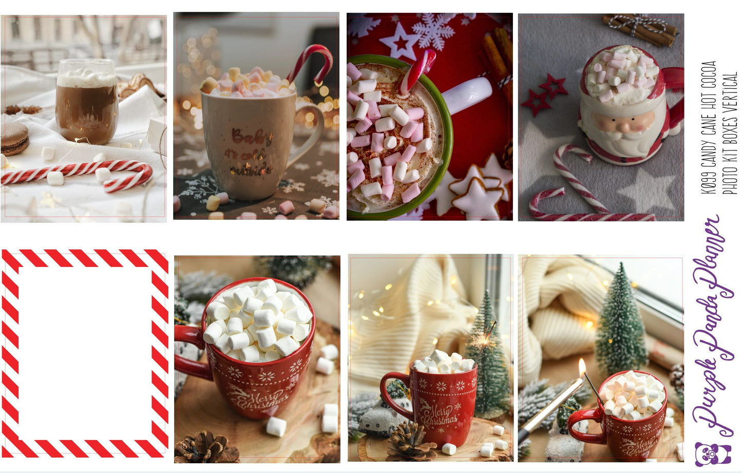 Standard Vertical - Candy Cane Hot Cocoa Weekly Photo Kit for Planner or Bullet Journal, Functional Stickers
