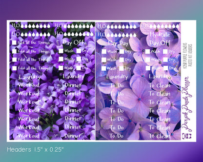 Vertical Weekly Photo Kit | Purple Flowers | Stickers for Planner, or Bullet Journal (K258-261)