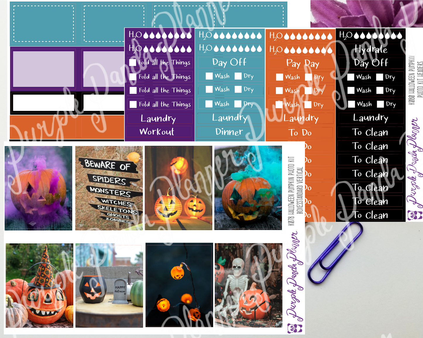 Halloween Pumpkin Weekly Photo Kit for Planner or Bullet Journal, Functional Stickers - Standard Vertical