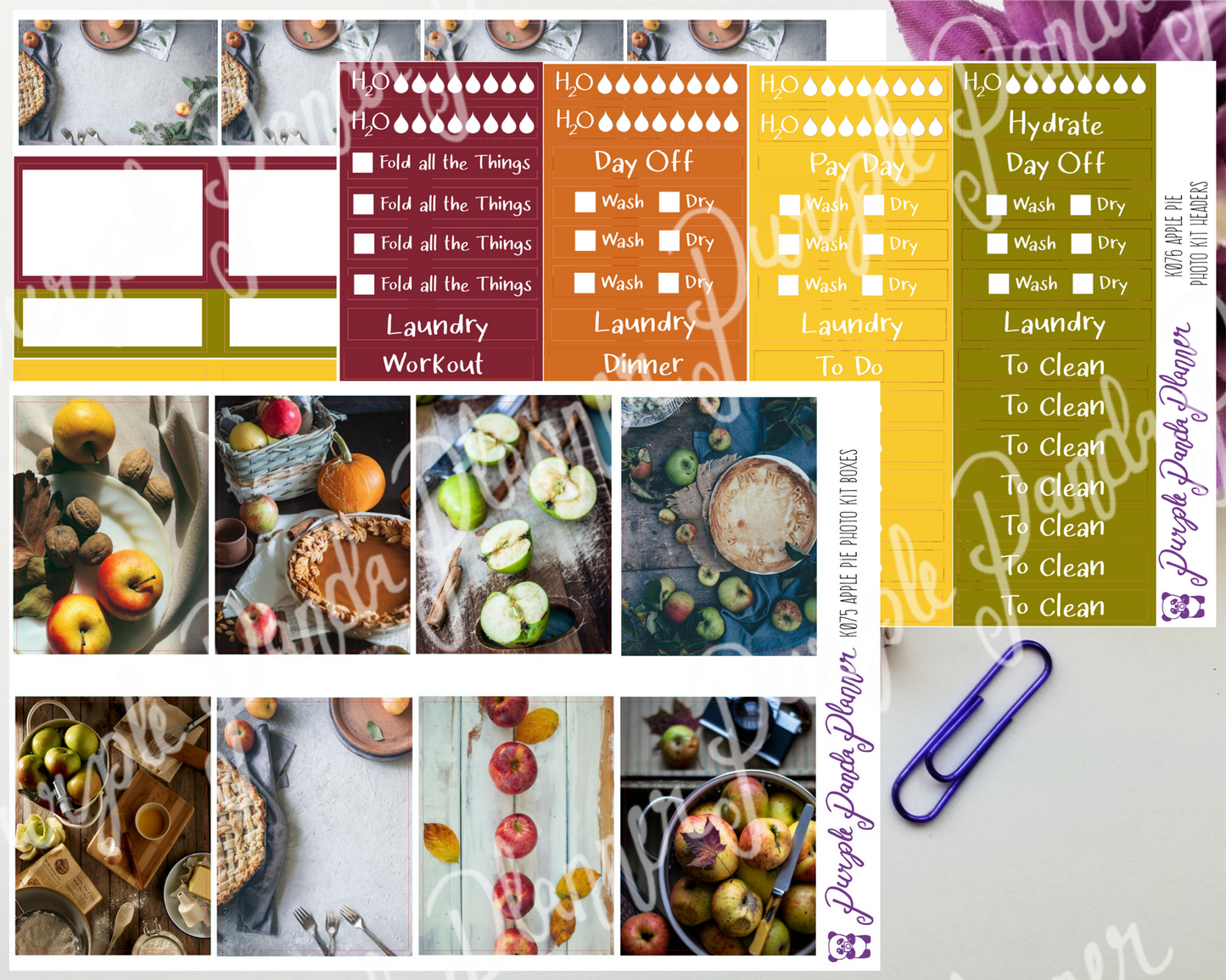 Apple Pie Weekly Photo Kit for Planner or Bullet Journal, Functional Stickers (K075)
