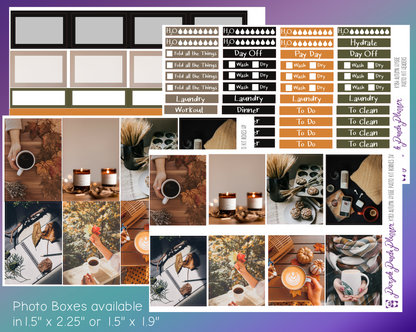 Vertical Weekly Photo Kit | Autumn Hygge | Stickers for Planner, or Bullet Journal (K182-185)
