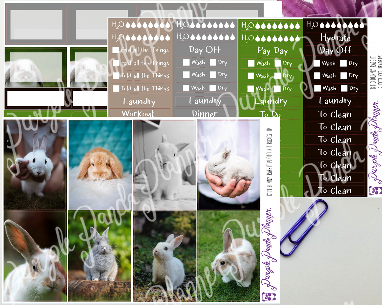 HP Classic - Bunny Rabbit Weekly Photo Kit for Planner or Bullet Journal, Functional Stickers (K111)