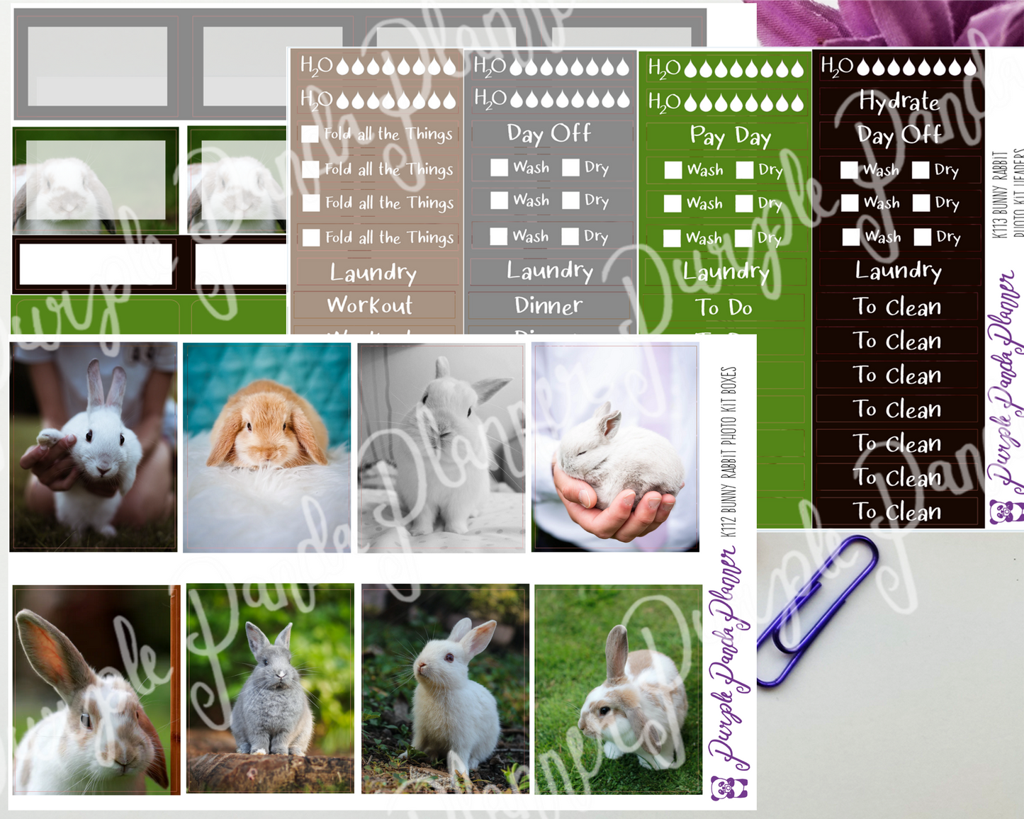 Standard Vertical - Bunny Rabbit Weekly Photo Kit for Planner or Bullet Journal, Functional Stickers | K112
