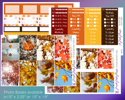 Vertical Weekly Photo Kit | Falling Leaves | Stickers for Planner, or Bullet Journal (K194-196)