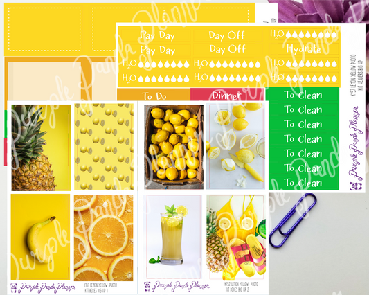 HP Big - Lemon Yellow Weekly Photo Kit for Planner or Bullet Journal, Functional Stickers (k151)