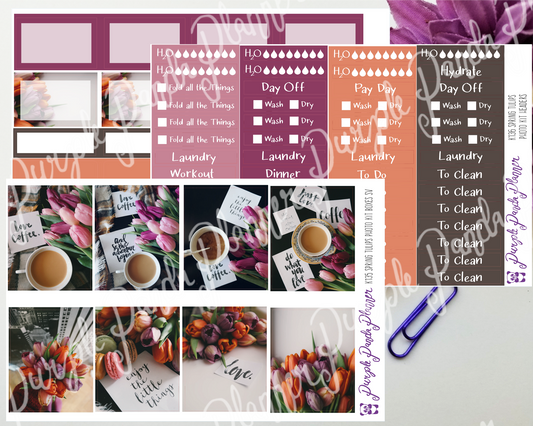 Standard Vertical - Spring Tulips Weekly Photo Kit for Planner or Bullet Journal, Functional Stickers (K135)