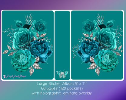 Large Sticker Album (5" x 7") - Teal Floral Cover with Holo Laminate Overlay