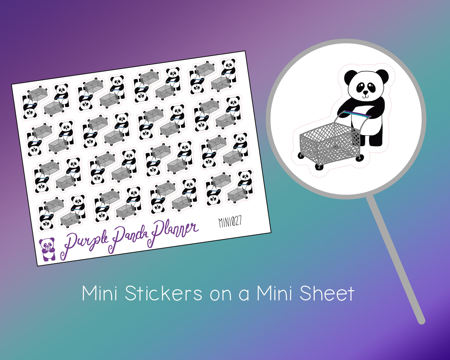 Panda with Shopping Cart Stickers Mini027