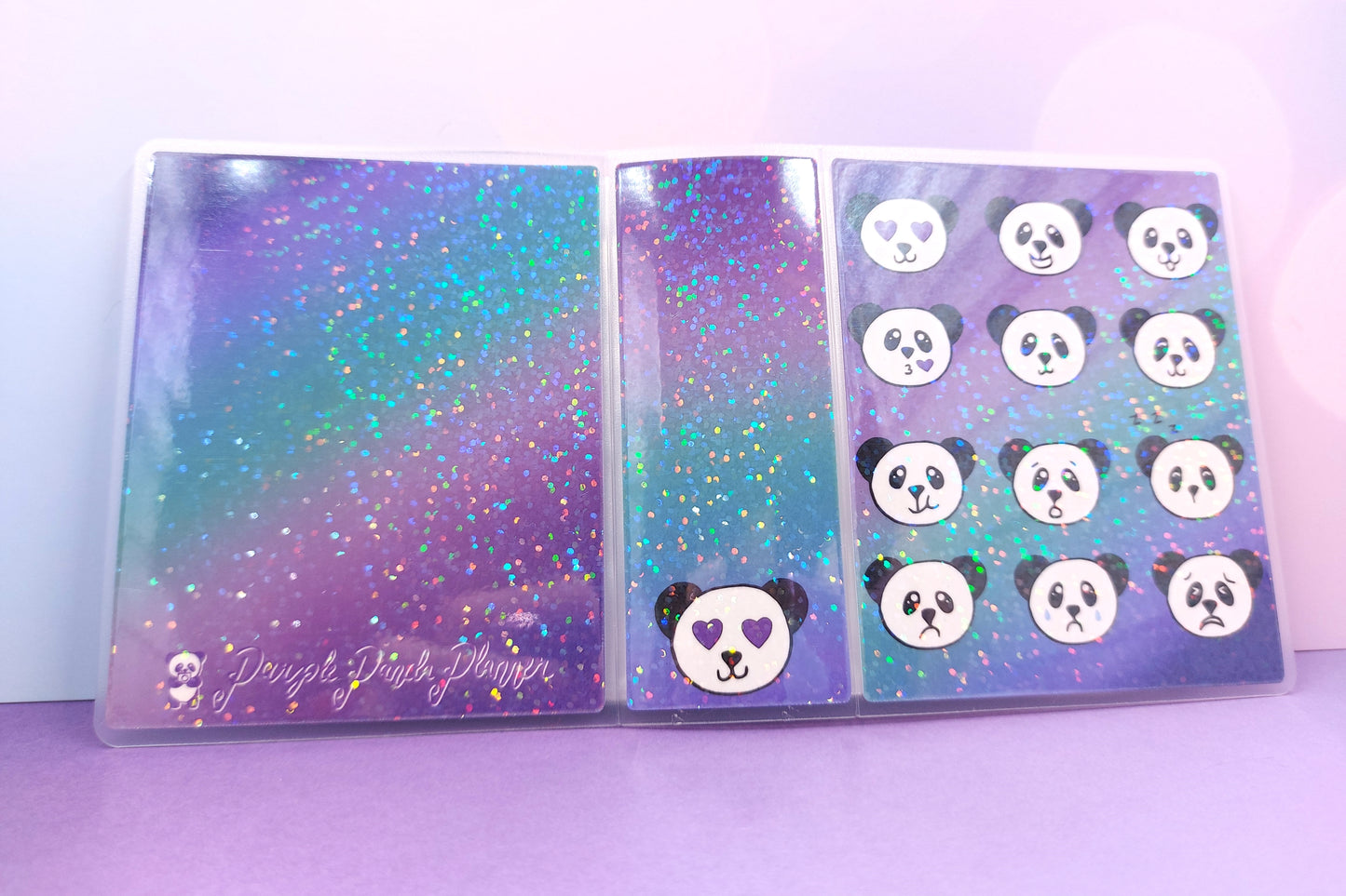 Mini Sticker Album (3" x 3.5") - Pandamojis, Hand Drawn Cover with Holo Laminate Overlay