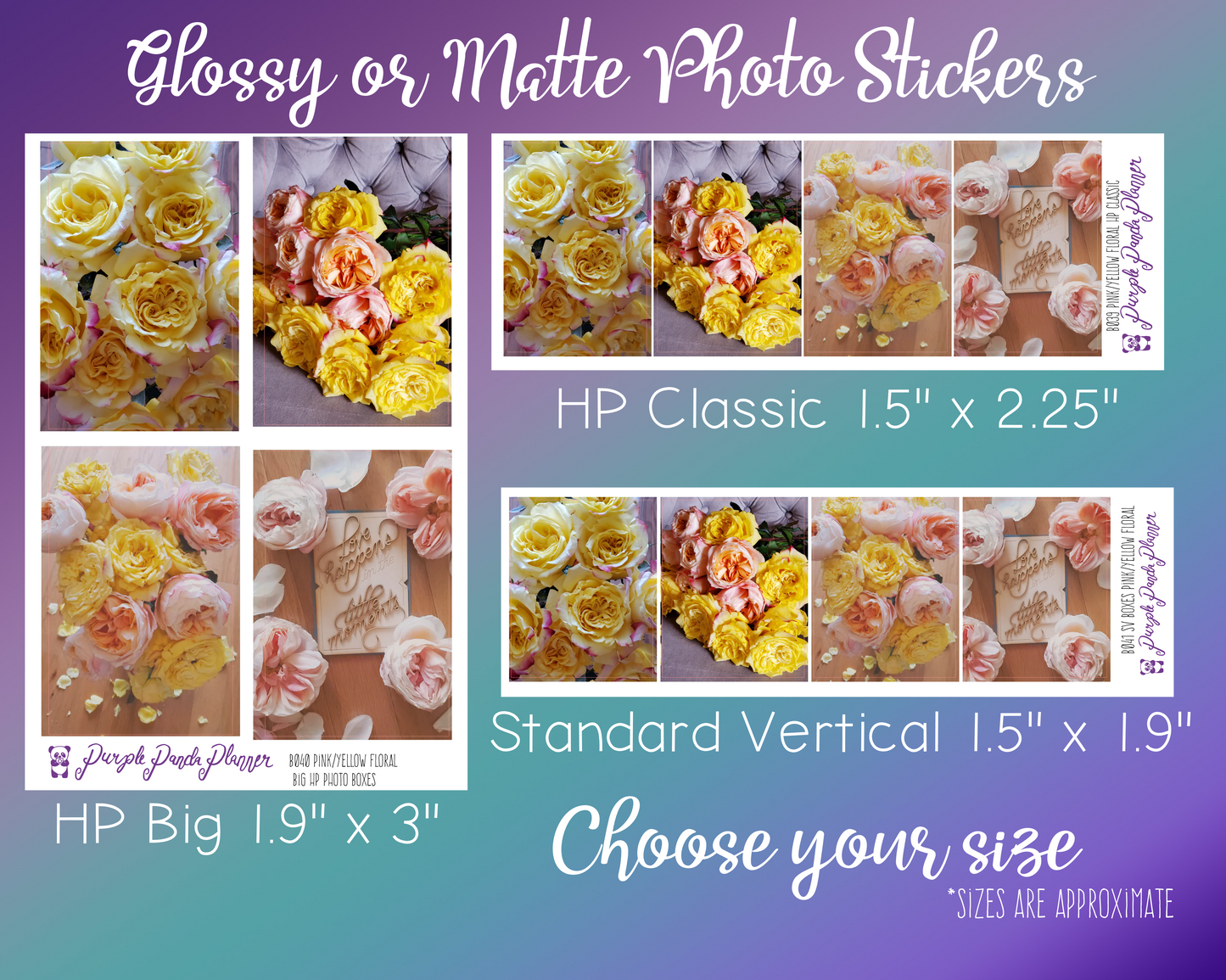 Pink/Yellow Floral - Photo Box Quad Collection | Photo Box Planner Stickers