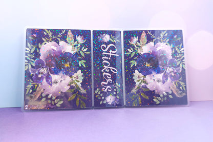 Mini Sticker Album (3" x 3.5") - Purple Watercolour Floral Cover with Holo Laminate Overlay