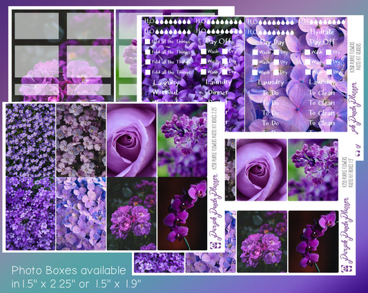 Vertical Weekly Photo Kit | Purple Flowers | Stickers for Planner, or Bullet Journal (K258-261)