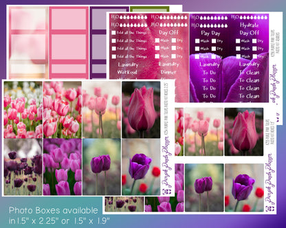 Vertical Weekly Photo Kit | Purple Pink Tulips | Stickers for Planner, or Bullet Journal (K254-257