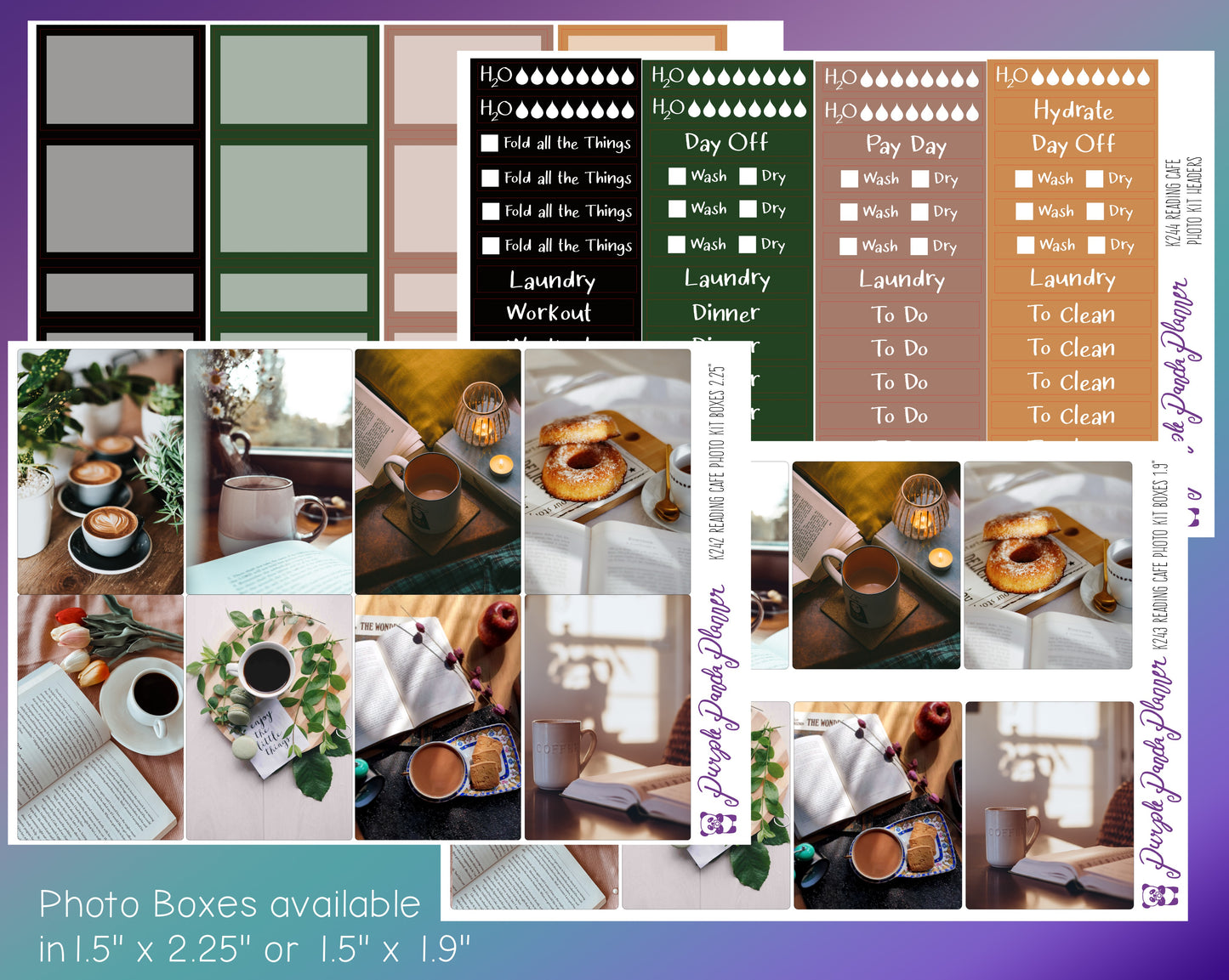 Vertical Weekly Photo Kit | Reading Cafe | Stickers for Planner, or Bullet Journal (K242-245)