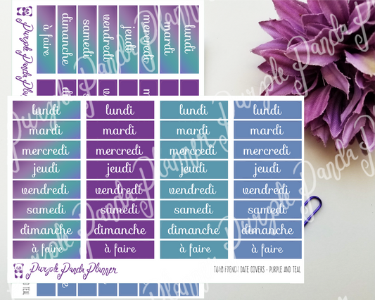 French Date Covers Violet, Turquoise, Blue, Planner or Bullet Journal Stickers for Functional Planning
